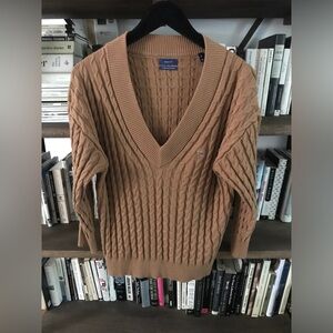 NWOT Preppy Perfectly Over-sized Gant Stretch Cotton Cable Knit V-Neck Sweater M